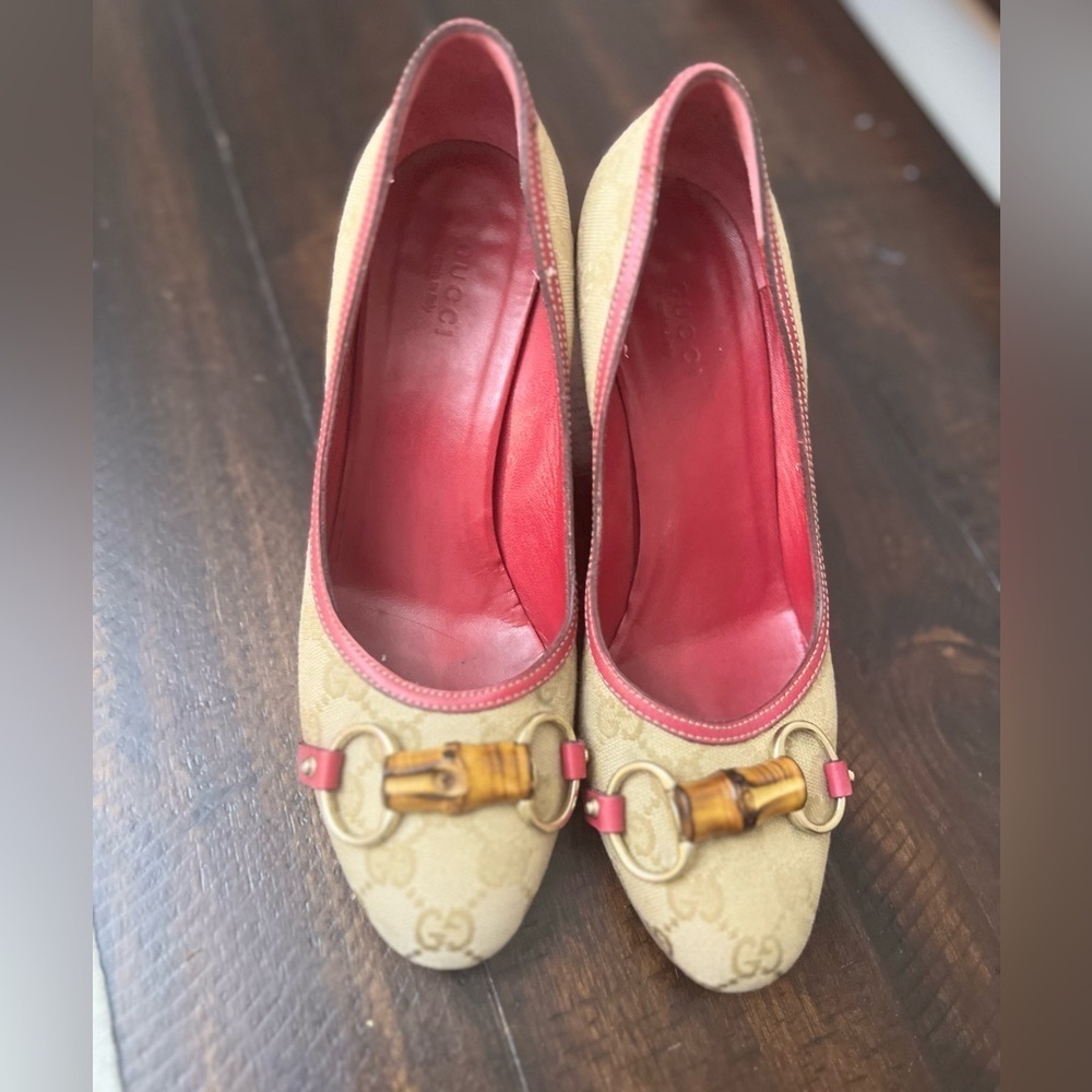 Gucci Tan and Red Heels